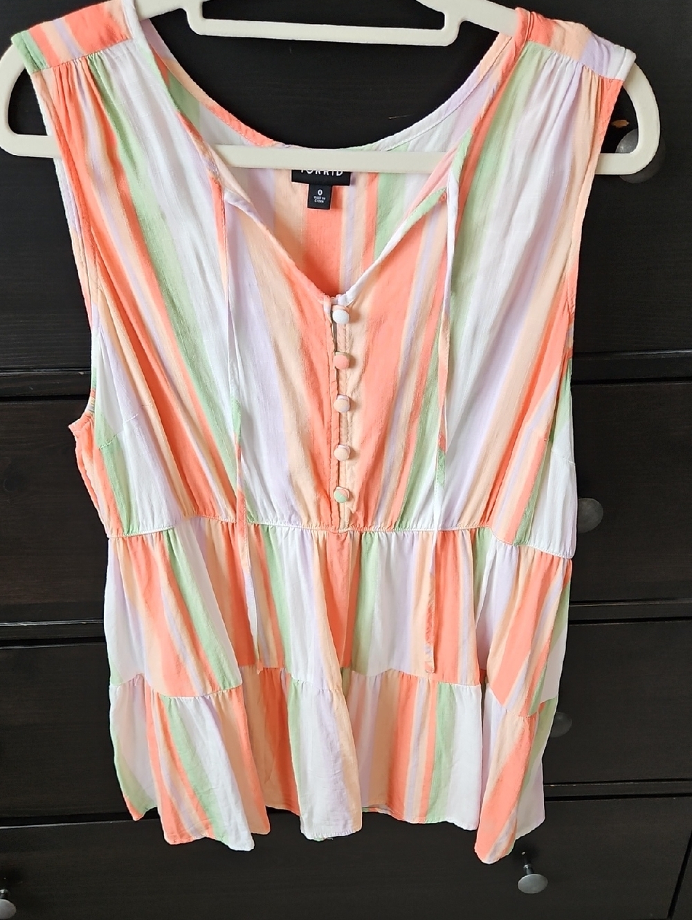 torrid Peach, White & Mint Striped V-Neck Peplum Camisole